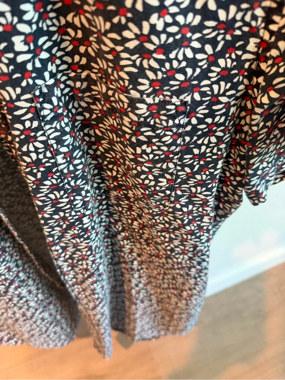 J. Crew Navy Short-Sleeve Button-Down with Small Floral Print